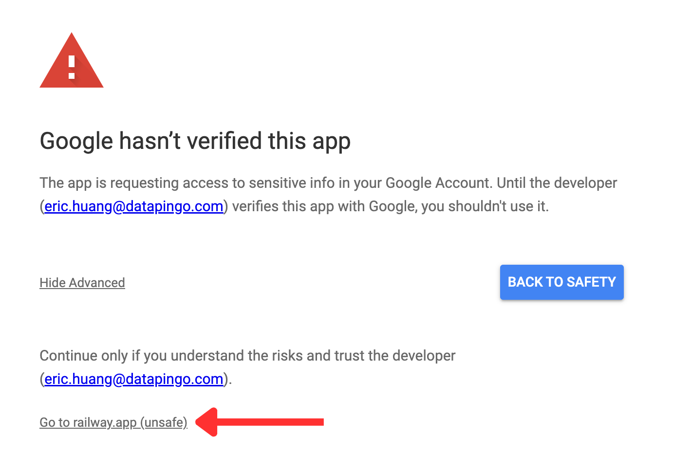 Railway App Login Warning